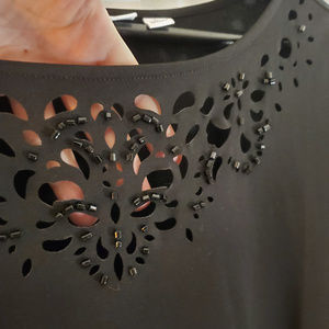 Susan Graver blouse with cut & beaded neckline